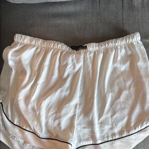 White Satin Shorts with Black Trim